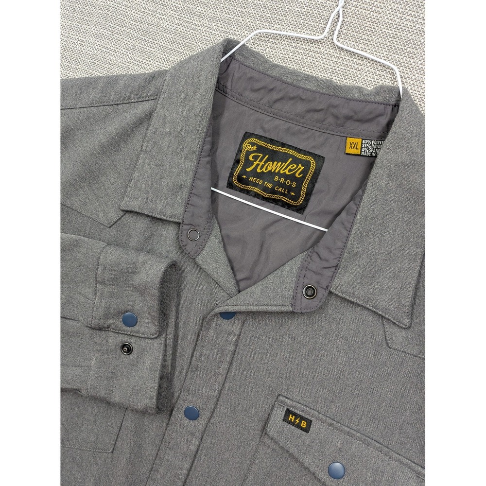 Howler Bros Jacket Mens 2XL Gray Flannel Lined Snap Front Shirt Shacket Outdoor